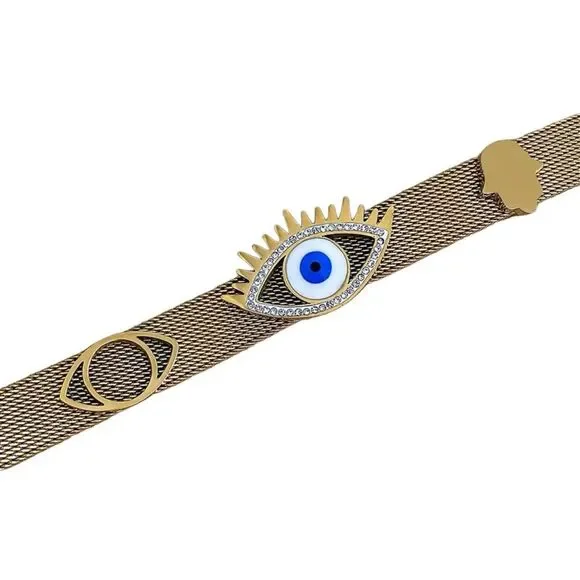 154A Evil Eye Belt Strap Stainless Steel Gold Plated Bracelet - Picture 4 of 8